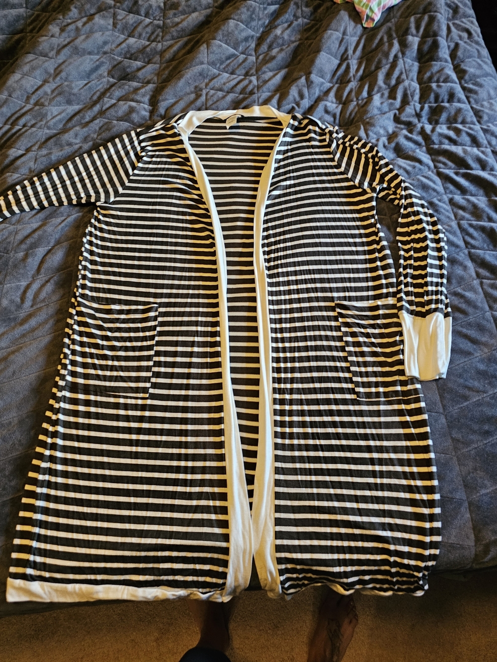 HEIMISH USA Brown & White Striped Open-Front Cardigan
